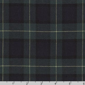 Classic Plaid Cotton Twill Fabric: Navy, Black, Green, Yellow - 57&quot; Width