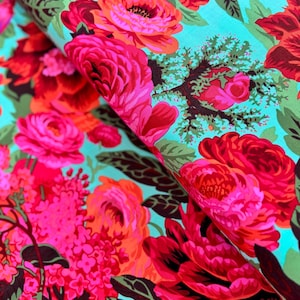 Kaffe Fassett Floral Burst Maroon Fabric by Philip Jacobs