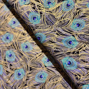 Peacock Garden - Pfauenfedern Navy Metallic - Baumwollstoff