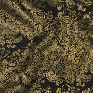 Season of Sparkle - Damask Ebony Gold Metallic Fabric - Metallic Cotton Fabric