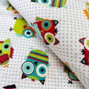 Hooty Owl Snow Minky Fabric by Shannon Fabrics: Plush Cuddle Print