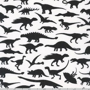 Alphabetosaurus - Black Dinosaurs Fabric - Digital Print - Cotton Fabric
