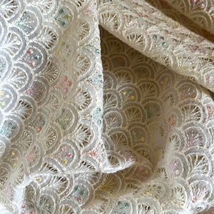 Viscose Georgette Embroidered Fabric With Sequins & Thread Work/Lustrous and Sheer Fabric