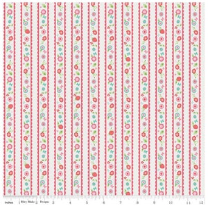 Butterflies & Berries - Floral Stripe on White - Cotton Fabric