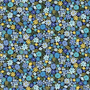 Bloom - Packed Flowers Blue Fabric by Makower UK - Cotton Fabric