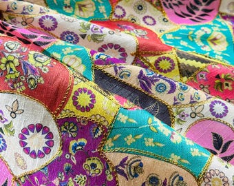 Printed Artificial Raw Silk with Embroidery Fabric/Lustrous Fabric