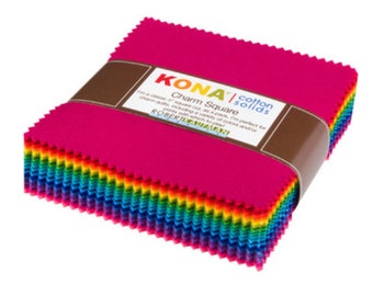 Robert Kaufman - Kona Cotton Bright 101 Palette Charm Pack - 101 pieces, 5" x 5" Precut Fabric Squares