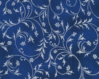 Robert Kaufman - Holiday Flourish-Snow flower - Swirls Navy Silver Fabric - Metallic Cotton Fabric