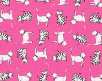 Robert Kaufman - Fancypants - Cats Hot Pink Fabric by World Art Group - Cotton Fabric