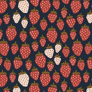 Strawberry Canvas Fabric: Queen of Berries Print, Unbleached Cotton + Steel