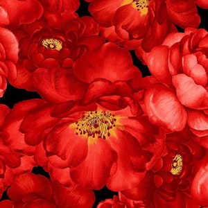 Timeless Treasures - Garden Rose - Packed Large Red Roses on Black - Cotton Fabric