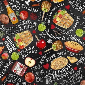 Timeless Treasures - Happy Harvest - Harvest Treats and Words Fabric by Gail Cadden - Digital Print - Cotton Fabric