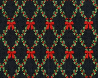 RJR Fabrics - Let it Sparkle - Bows And Holly - Radiant Black Metallic Fabric - Metallic Cotton Fabric
