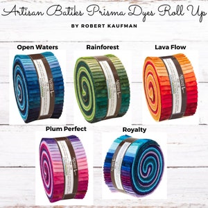 Artisan Batiks Prisma Dyes Open Waters/Lava Flow/Plum Perfect/Rainforest/Royalty Roll Up 40, 2.5" x 42" Precut Fabrics