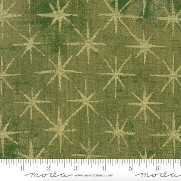Moda Fabrics - Grunge Seeing Stars - Vert Metallic Fabric by BasicGrey - Metallic Cotton Fabric