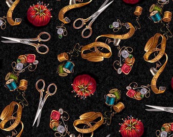 Sewing Tools Cotton Fabric by Dona Gelsinger - Digital Print