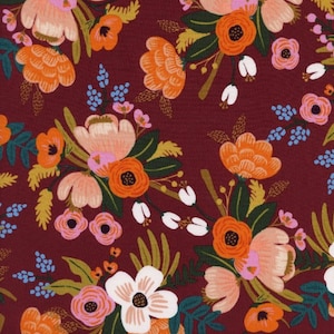 Burgundy Floral Rayon Fabric - Rifle Paper Co. Amalfi Collection
