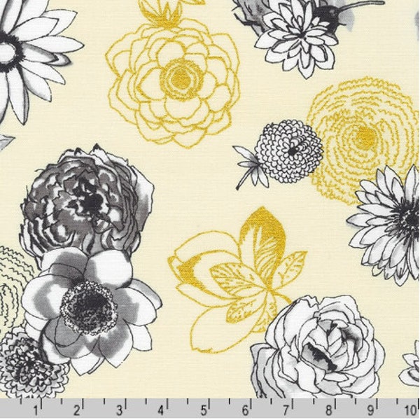 Robert Kaufman - Rosette - Florals Natural Fabric by Studio RK - Metallic - Cotton Fabric