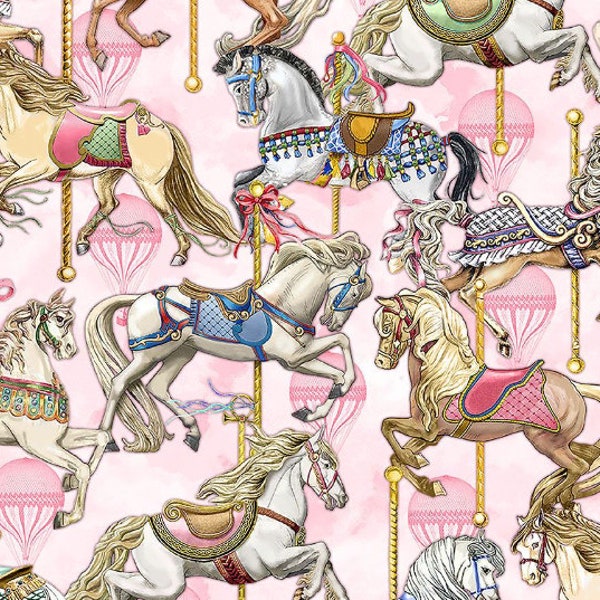 Timeless Treasures - Carousel Horses Fabric - Digital Print - Cotton Fabric