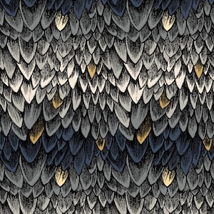 Fireglow Feathers Smoke Metallic Fabric Ruby Star Moda