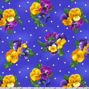 Robert Kaufman - Flowerhouse - Brightly So - Pansy Blue Fabric by Debbie Beaves - Cotton Fabric