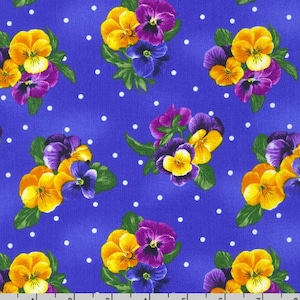 Flowerhouse - Brightly So - Pansy Blue Fabric by Debbie Beaves - Cotton Fabric