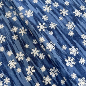 Forest Frost Glitter Favorites - Metallic Snowflakes Blue Fabric - Metallic - Cotton Fabric