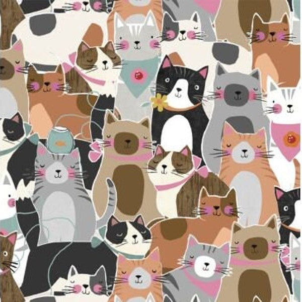 Wilmington Prints - Purrfect Partners - Packed Cats Multi Fabric by Anne Rowan - Cotton Fabric