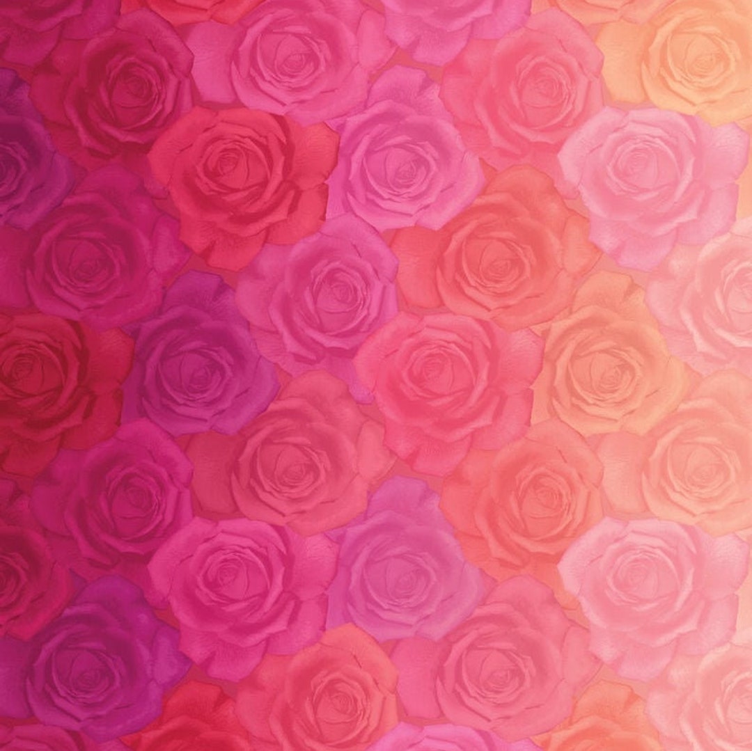 Gradient Colored Roses Gradients - Roses Reds and Pinks - Digital Print - Cotton Fabric - Etsy