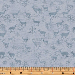 Evening Frost - Deer and Frost Light Blue Fabric by Terry Redlin - Cotton Fabric