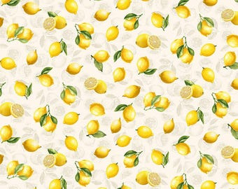 Tossed Lemons on Cream Fabric | Fruit Cotton Fabric | Timeless Treasures