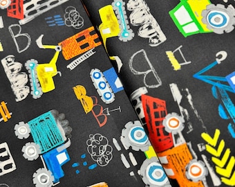 Construction Site - Diggers and Dumpers Black - Cotton Fabric