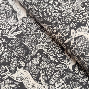 Wildwood Fable Gray Canvas Fabric: Rifle Paper Co. Floral Cotton