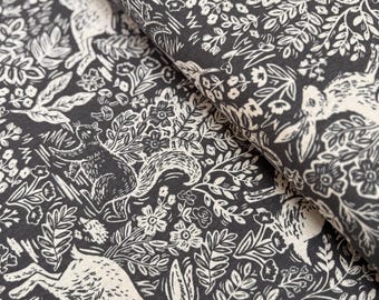 Canvas Fabric - Wildwood – Fable Gray Canvas Fabric by Rifle Paper Co. for Cotton + Steel - Cotton Canvas Fabric