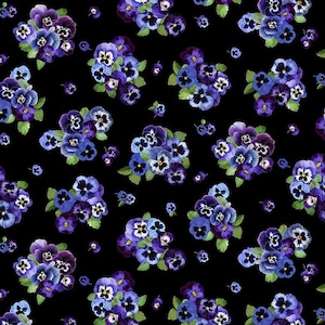 Pansy Bouquets Cotton Fabric: Gail Cadden Floral Print