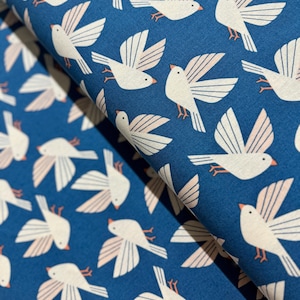 Canvas Fabric - Wild & Free - Free As A Bird - Mystical Blue Canvas Fabric by Loes Van Oosten