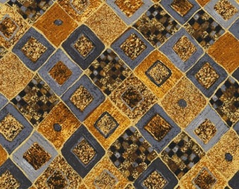 Robert Kaufman - Gustav Klimt - Gold Metallic Diamonds and Squares Gold - Metallic Cotton Fabric