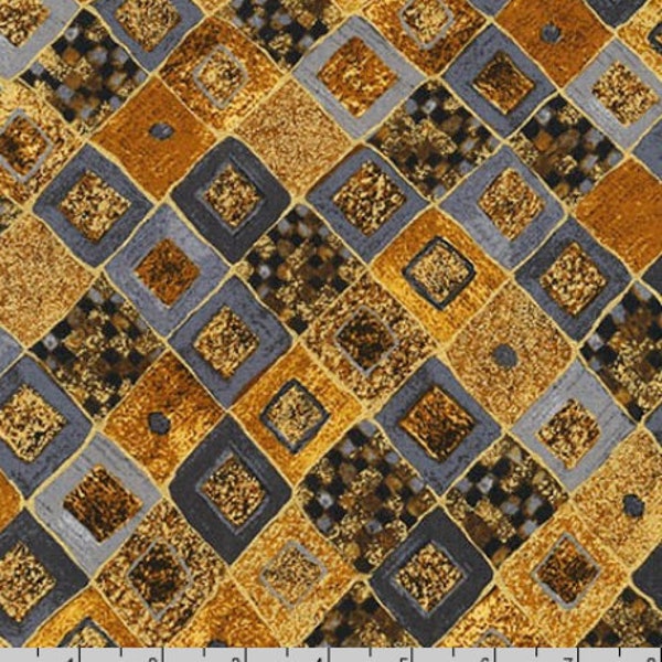 Robert Kaufman - Gustav Klimt - Gold Metallic Diamonds and Squares Gold - Metallic Cotton Fabric