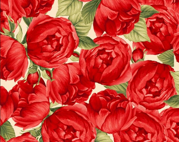 Garden Rose - Medium Red Roses on Cream - Cotton Fabric - Etsy