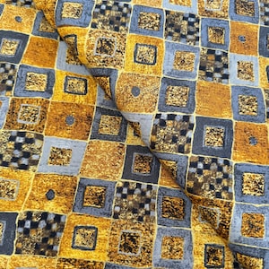 Gustav Klimt Gold Metallic Diamonds Cotton Fabric