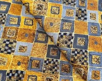 Gustav Klimt Gold Metallic Diamonds Cotton Fabric