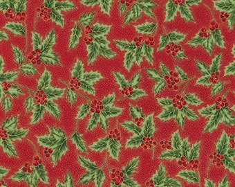 Robert Kaufman - Holiday Flourish 13 - Holiday Holly on Red - Metallic - Cotton Fabric