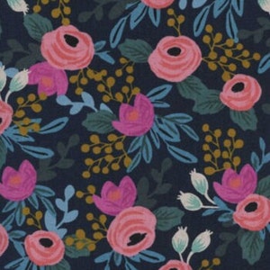 Canvas Fabric - Cotton + Steel - Menagerie - Rosa Navy Canvas Fabric by Rifle Paper Co.