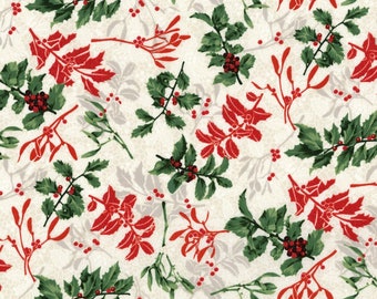 May include: A seamless pattern featuring red and green holly sprigs with berries on a white background. The design is perfect for holiday crafts and projects.