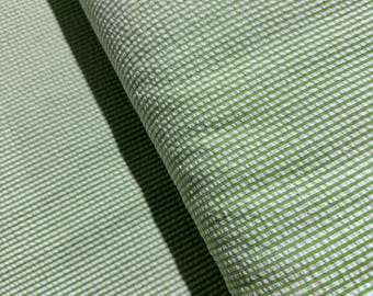 Seersucker Stripe Lime Fabric - Width 56" - Cotton & Polyester Blend