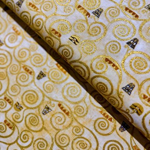 Gustav Klimt - Swirls Cream Gold Metallic - Cotton Fabric