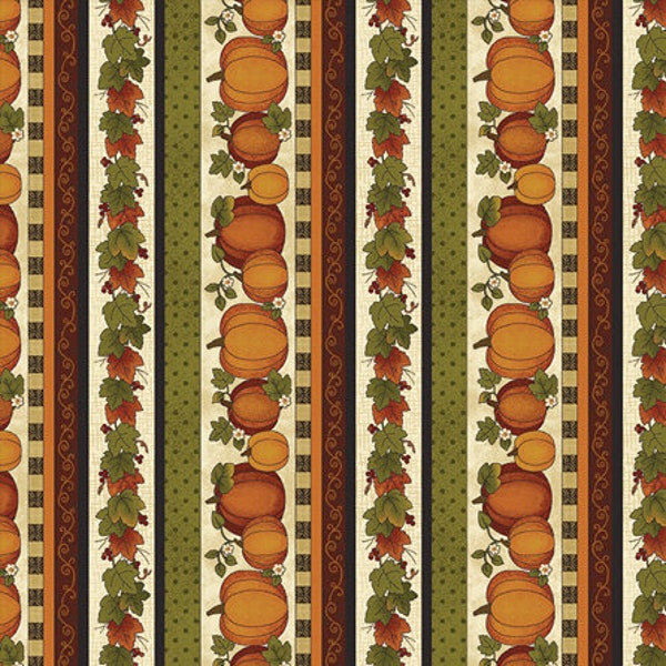 Benartex - Harvest Berry - Pumpkin Stripe Cream/Multi - Cotton Fabric