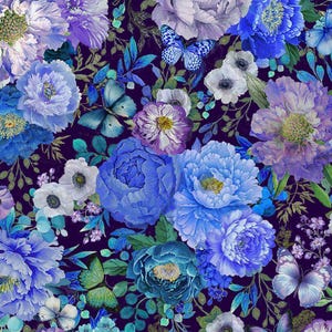 Butterfly Dreams - Tela de flores y mariposas de fantasía - Impresión digital - Tela de algodón