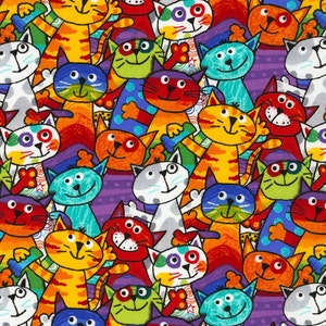 Timeless Treasures - Crazy For Cats - Stacked Cats Fabric by Gail Cadden - Cotton Fabric