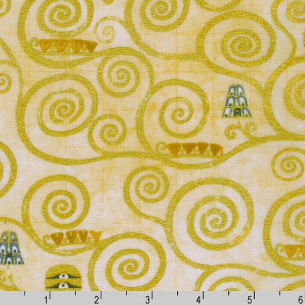 Robert Kaufman - Gustav Klimt - Swirls Cream Gold Metallic - Cotton Fabric